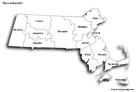 Contoh Peta untuk Massachusetts (hitam-putih,bayangan)