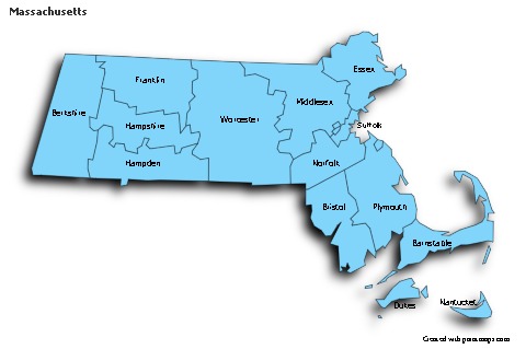Contoh Peta untuk Massachusetts (biru,bayangan)