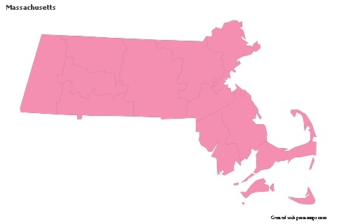 Contoh Peta untuk Massachusetts (merah jambu,garis besar)