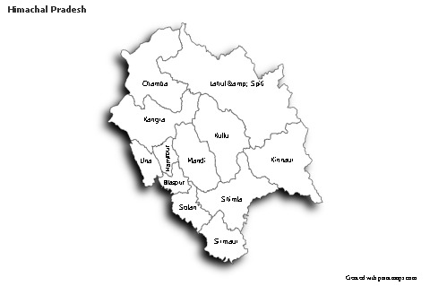 Himachal Pradesh için Örnek Haritalar (siyah-beyaz,gölgeli)