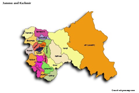 Contoh Peta untuk Jammu and Kashmir (berwarna,bayangan)