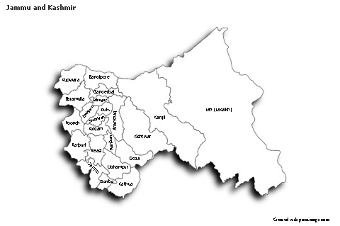 Contoh Peta untuk Jammu and Kashmir (hitam-putih,bayangan)