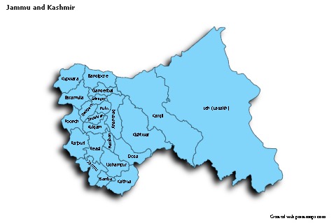 Contoh Peta untuk Jammu and Kashmir (biru,bayangan)