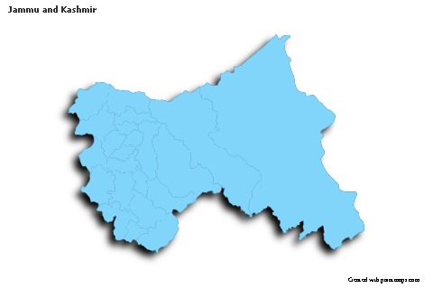 Contoh Peta untuk Jammu and Kashmir (biru,garis luar,bayangan)