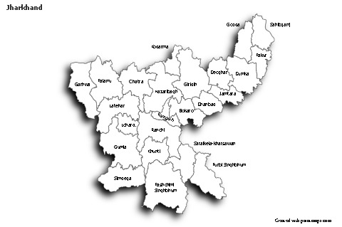 Jharkhand için Örnek Haritalar (siyah-beyaz,gölgeli)