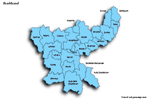 Jharkhand için Örnek Haritalar (mavi,gölgeli)