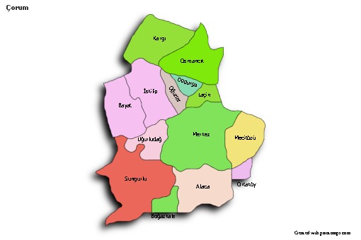 Sample Maps for Çorum (colored,shadowy)