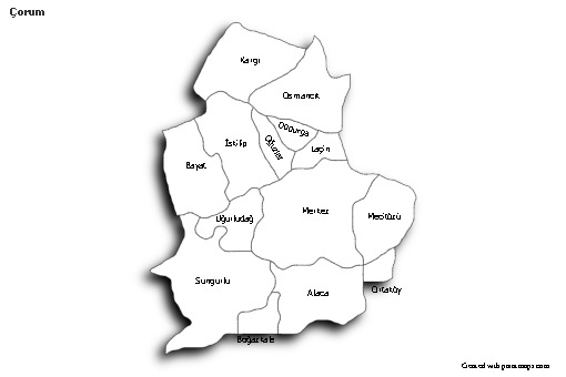 Sample Maps for Çorum (black-white,shadowy)