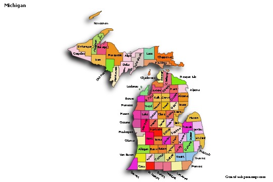Contoh Peta untuk Michigan (berwarna,bayangan)