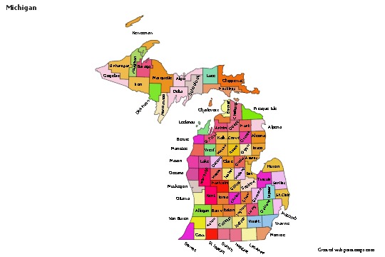 Contoh Peta untuk Michigan (berwarna)