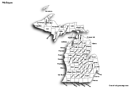 Contoh Peta untuk Michigan (hitam-putih,bayangan)