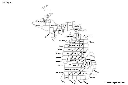 Contoh Peta untuk Michigan (hitam-putih)