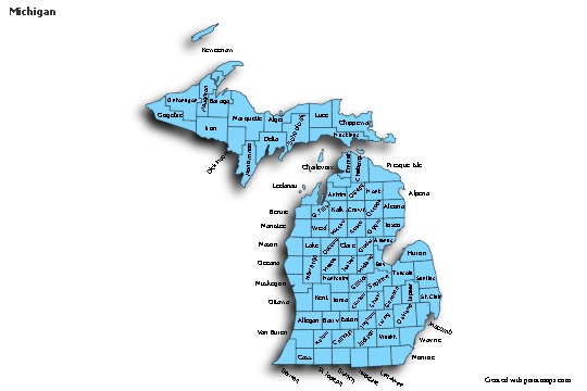 Contoh Peta untuk Michigan (biru,bayangan)