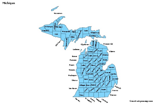 Contoh Peta untuk Michigan (biru)