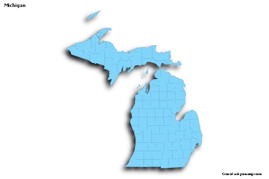 Contoh Peta untuk Michigan (biru,garis luar,bayangan)