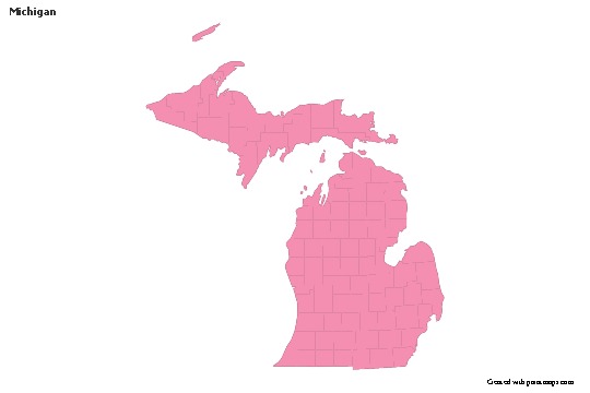 Contoh Peta untuk Michigan (merah jambu,garis besar)