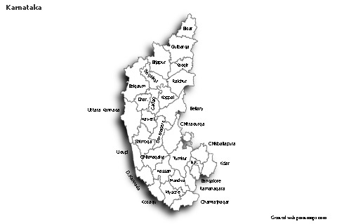 Mapas de muestra para Karnataka (blanco-negro,sombrío)
