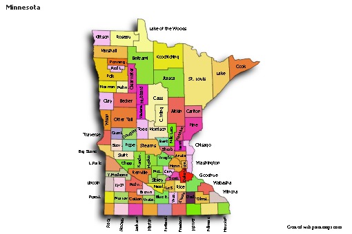 Contoh Peta untuk Minnesota (berwarna,bayangan)