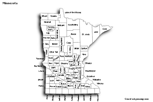 Contoh Peta untuk Minnesota (hitam-putih,bayangan)