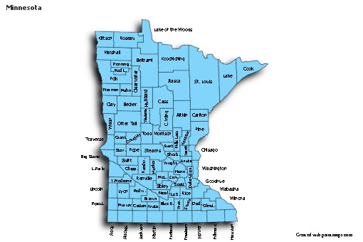 Contoh Peta untuk Minnesota (biru,bayangan)