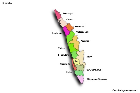 Mapas de muestra para Kerala (coloreado,sombrío)