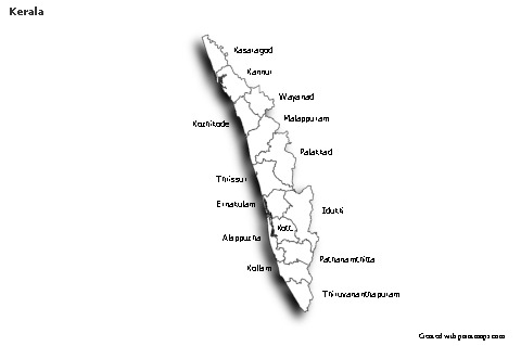 Mapas de muestra para Kerala (blanco-negro,sombrío)