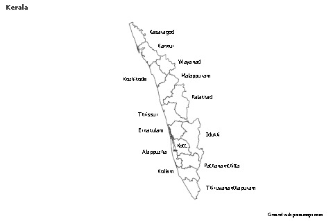 Mapas de muestra para Kerala (blanco-negro)