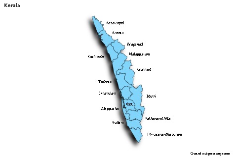 Mapas de muestra para Kerala (azul,sombrío)