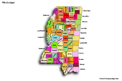 Mapas de muestra para Misisipí (coloreado,sombrío)