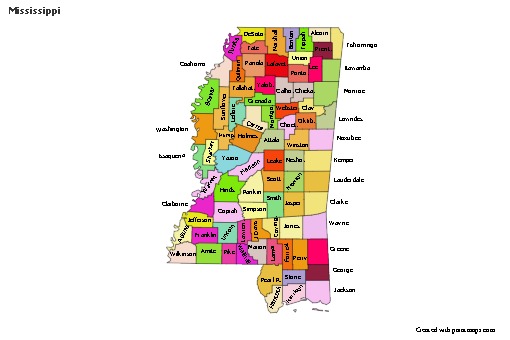 Mapas de muestra para Misisipí (coloreado)