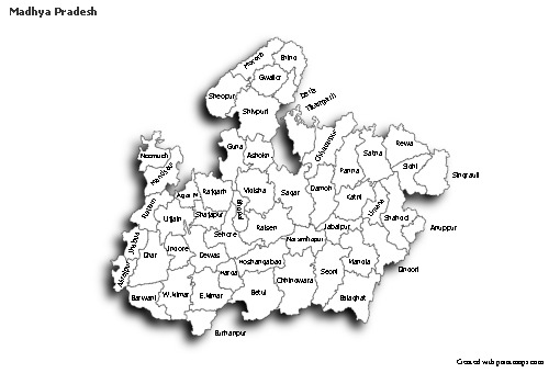 Madhya Pradesh için Örnek Haritalar (siyah-beyaz,gölgeli)