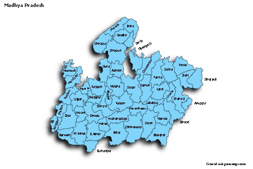 Madhya Pradesh için Örnek Haritalar (mavi,gölgeli)