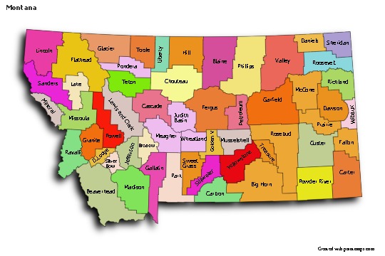Sample Maps for Montana (colored,shadowy)