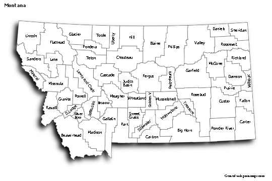 Sample Maps for Montana (black-white,shadowy)