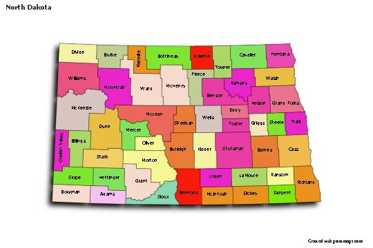 Sample Maps for North Dakota (colored,shadowy)