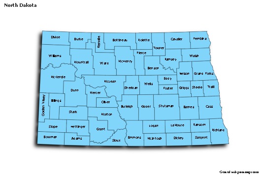 Sample Maps for North Dakota (blue,shadowy)