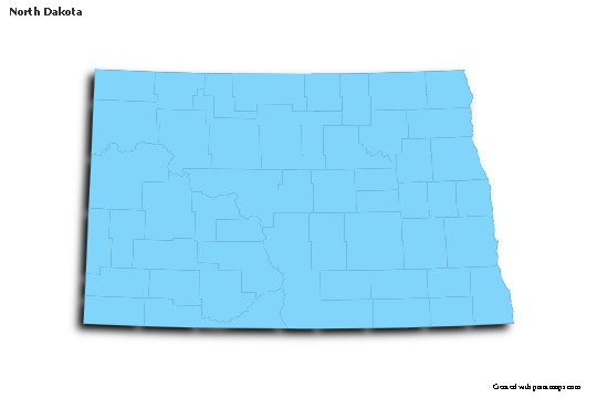Sample Maps for North Dakota (blue,outline,shadowy)