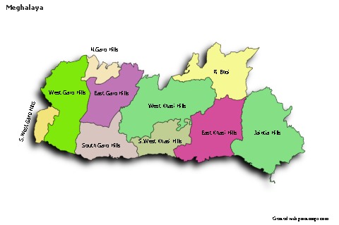 Meghalaya için Örnek Haritalar (renkli,gölgeli)