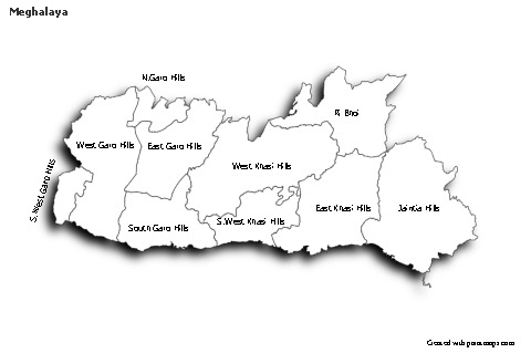 Meghalaya için Örnek Haritalar (siyah-beyaz,gölgeli)