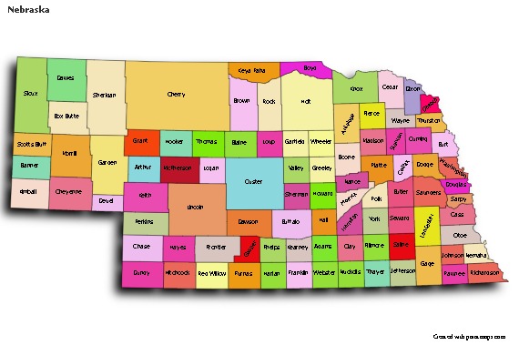 Sample Maps for Nebraska (colored,shadowy)