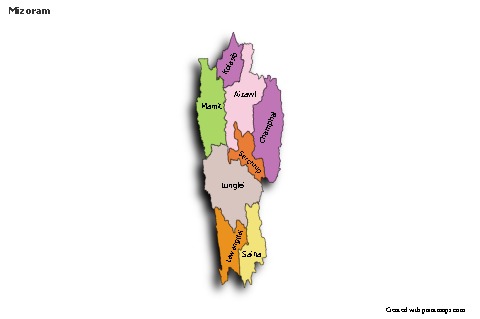 Mizoram için Örnek Haritalar (renkli,gölgeli)