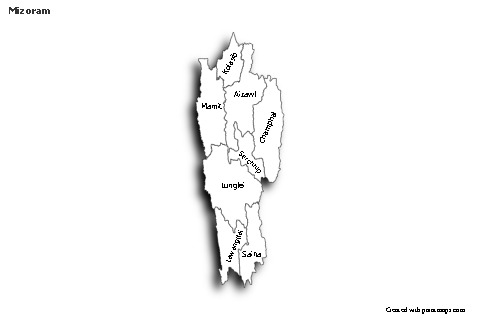 Mizoram için Örnek Haritalar (siyah-beyaz,gölgeli)