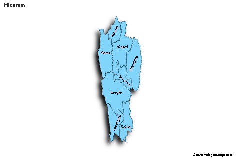 Mizoram için Örnek Haritalar (mavi,gölgeli)