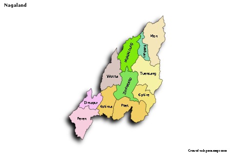 Nagaland için Örnek Haritalar (renkli,gölgeli)