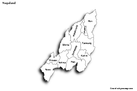 Nagaland için Örnek Haritalar (siyah-beyaz,gölgeli)