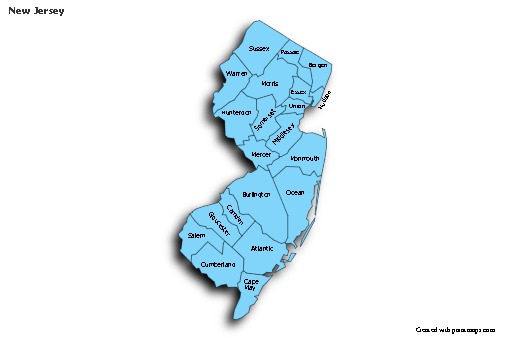 Sample Maps for New Jersey (blue,shadowy)