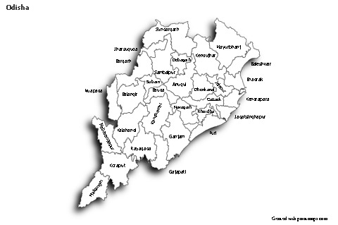 Odisha için Örnek Haritalar (siyah-beyaz,gölgeli)