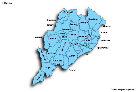 Odisha için Örnek Haritalar (mavi,gölgeli)