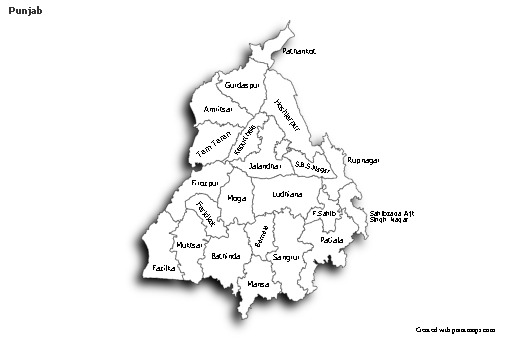 Sample Maps for Punjab (black-white,shadowy)