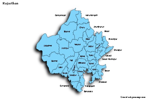 Rajasthan için Örnek Haritalar (mavi,gölgeli)